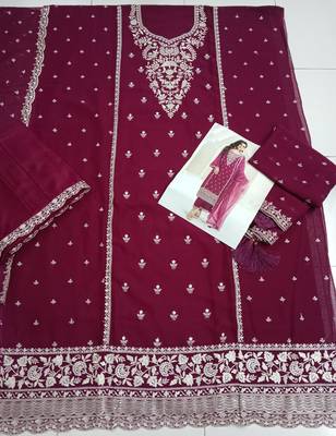 Magenta chiffon silk embroidered semi stitched suits 2