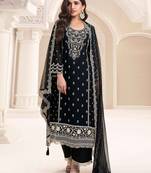 Black heavy embroidery dola silk semi stitched suits