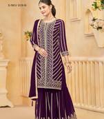 Purple faux georgette embroidered stitched salwar suit (free size)