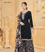Black roman silk embroidered semi-stitched salwar suit