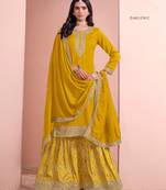 Yellow art silk embroidered semi-stitched salwar suit