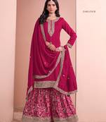 Rani pink art silk embroidered semi-stitched salwar suit