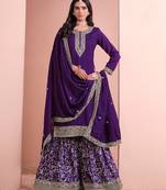 Violet art silk embroidered semi-stitched salwar suit