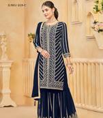 Navy blue faux georgette embroidered stitched salwar suit (free size)