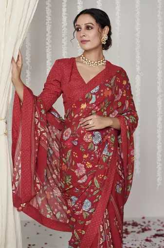 Bagicha red saree set of 2