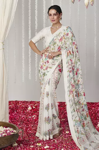 Bagicha white saree set of 2