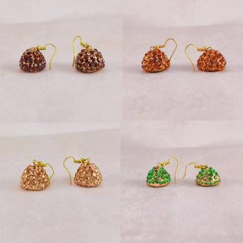 Size-1 inch multi stone stud lakh jhumki combo 3