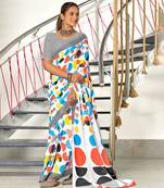 White Cotton Printed Saree with Blouse