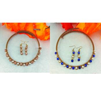 Size-free brass multi stone stud hasli combo 2