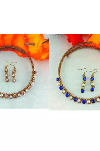 Size-free brass multi stone stud hasli combo