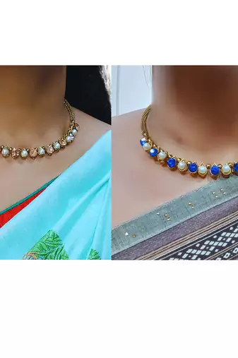 Size-free brass multi stone stud hasli combo