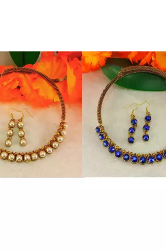 Size-free brass multi stone stud hasli combo