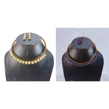 Size-free brass multi stone stud hasli combo 3