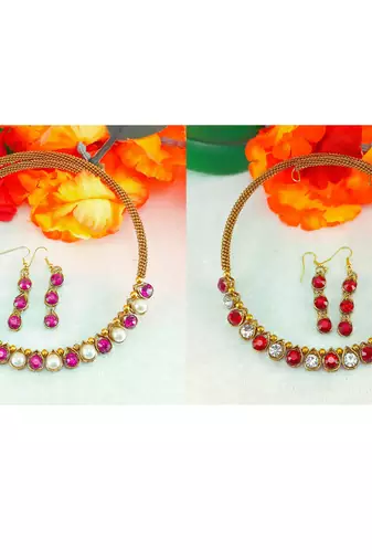 Size-free brass multi stone stud hasli combo