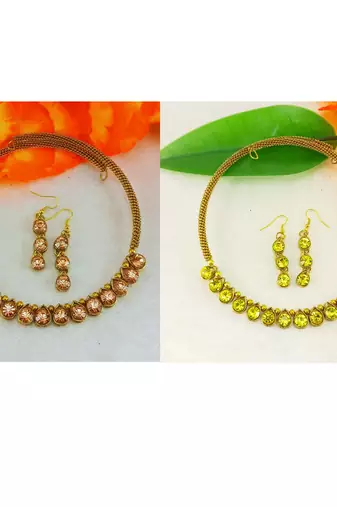 Size-free brass multi stone stud hasli combo