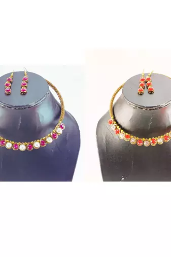 Size-free brass multi stone stud hasli combo
