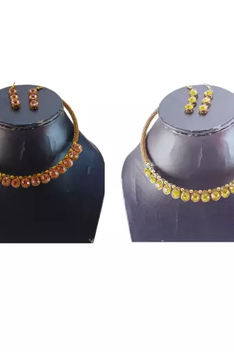 Size-free brass multi stone stud hasli combo