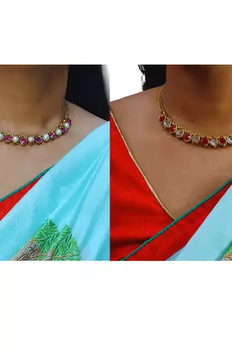Size-free brass multi stone stud hasli combo