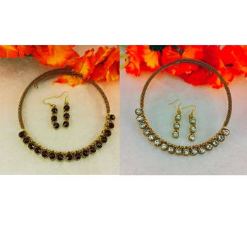 Size-free brass multi stone stud hasli combo 2