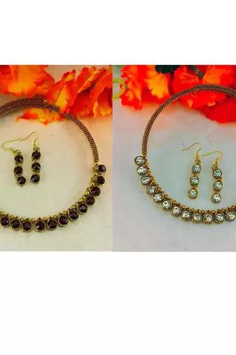 Size-free brass multi stone stud hasli combo