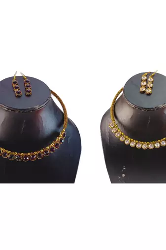 Size-free brass multi stone stud hasli combo