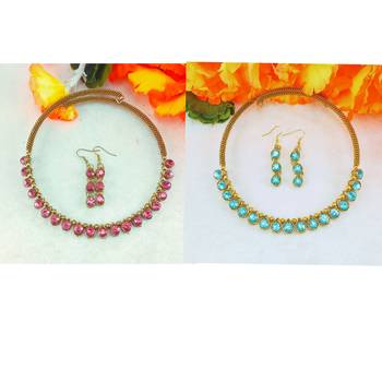 Size-free brass multi stone stud hasli combo 2