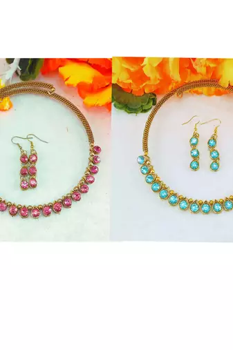 Size-free brass multi stone stud hasli combo