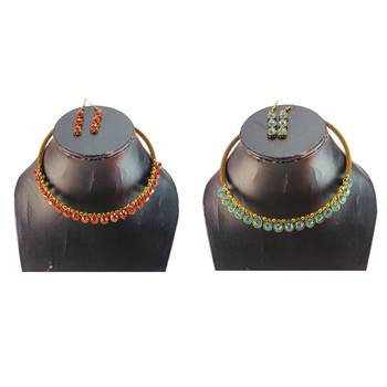 Size-free brass multi stone stud hasli combo 3
