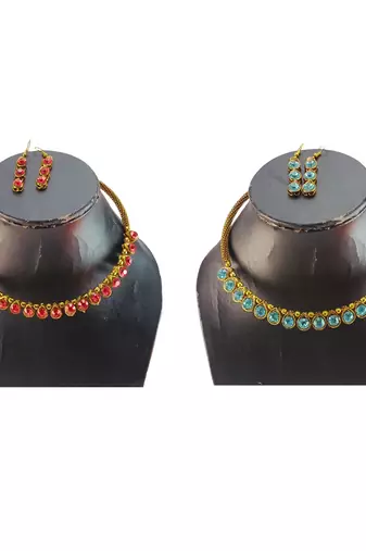 Size-free brass multi stone stud hasli combo