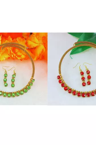 Size-free brass multi stone stud hasli combo