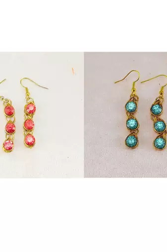 Size-free brass multi stone stud hasli combo