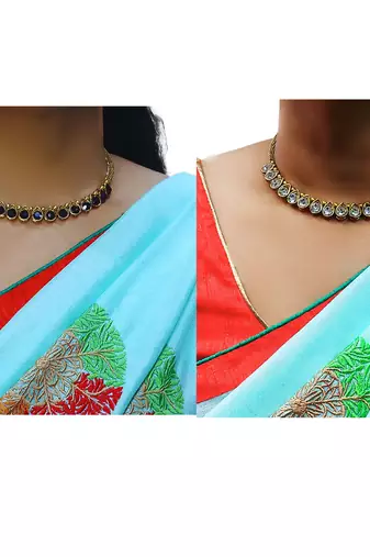 Size-free brass multi stone stud hasli combo