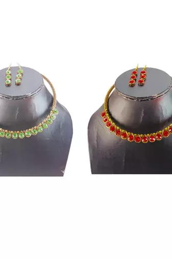 Size-free brass multi stone stud hasli combo