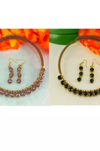 Size-free brass multi stone stud hasli combo