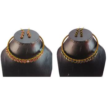 Size-free brass multi stone stud hasli combo 3