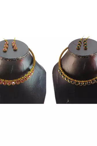 Size-free brass multi stone stud hasli combo
