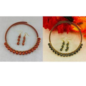 Size-free brass multi stone stud hasli combo 2