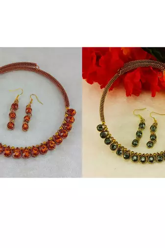Size-free brass multi stone stud hasli combo