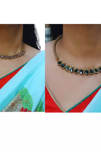 Size-free brass multi stone stud hasli combo