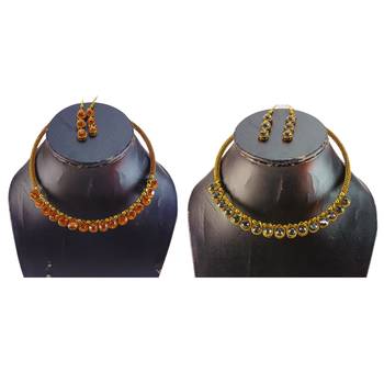 Size-free brass multi stone stud hasli combo 3