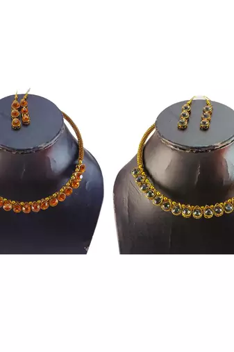 Size-free brass multi stone stud hasli combo