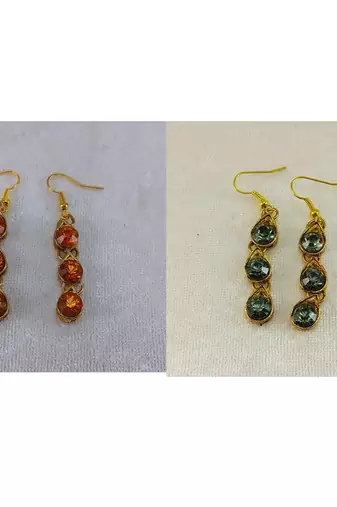 Size-free brass multi stone stud hasli combo