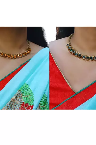 Size-free brass multi stone stud hasli combo