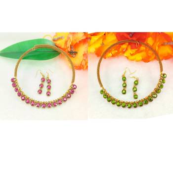 Size-free brass multi stone stud hasli combo 2