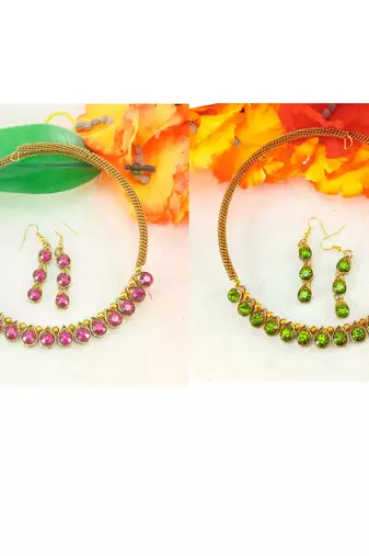 Size-free brass multi stone stud hasli combo