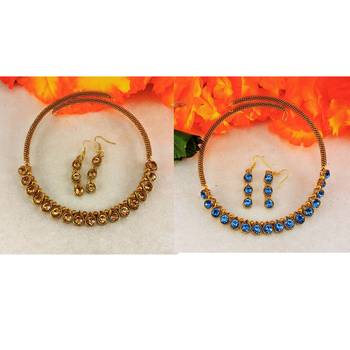 Size-free brass multi stone stud hasli combo 2