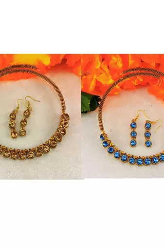 Size-free brass multi stone stud hasli combo