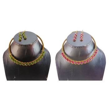 Size-free brass multi stone stud hasli combo 3