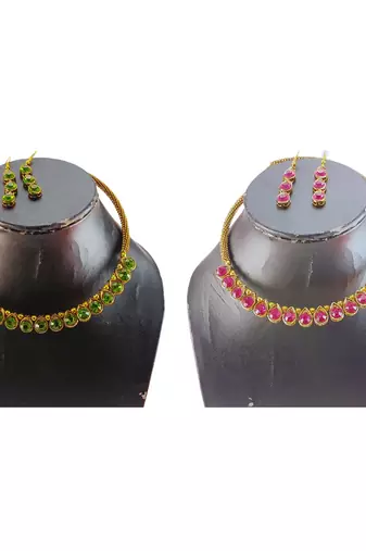 Size-free brass multi stone stud hasli combo