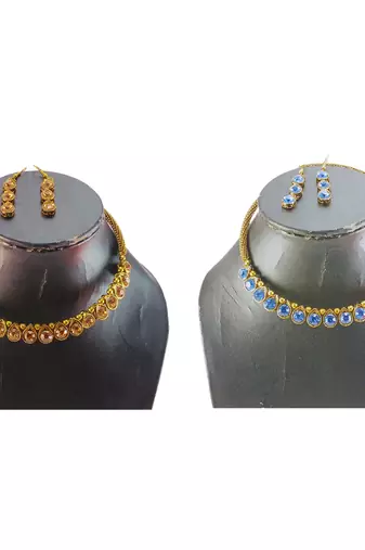 Size-free brass multi stone stud hasli combo